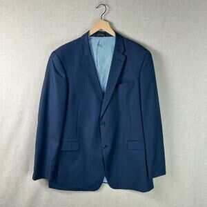 Tommy Hilfiger Mens 100% Wool Navy Blue Blazer Size 48L Nautical Preppy Classic